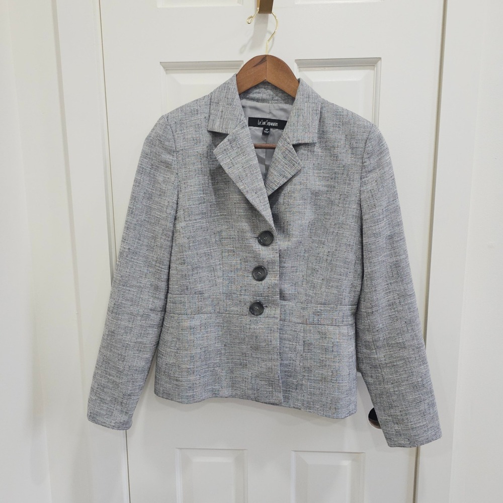 Le Suit Separates Womens Grey Textured 3-Button Blazer Jacket Petite 4P